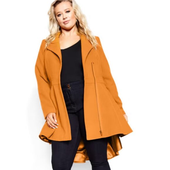 NWT City Chic Deep Caramel Hi Lo Frill Coat size 18 - Picture 3 of 12